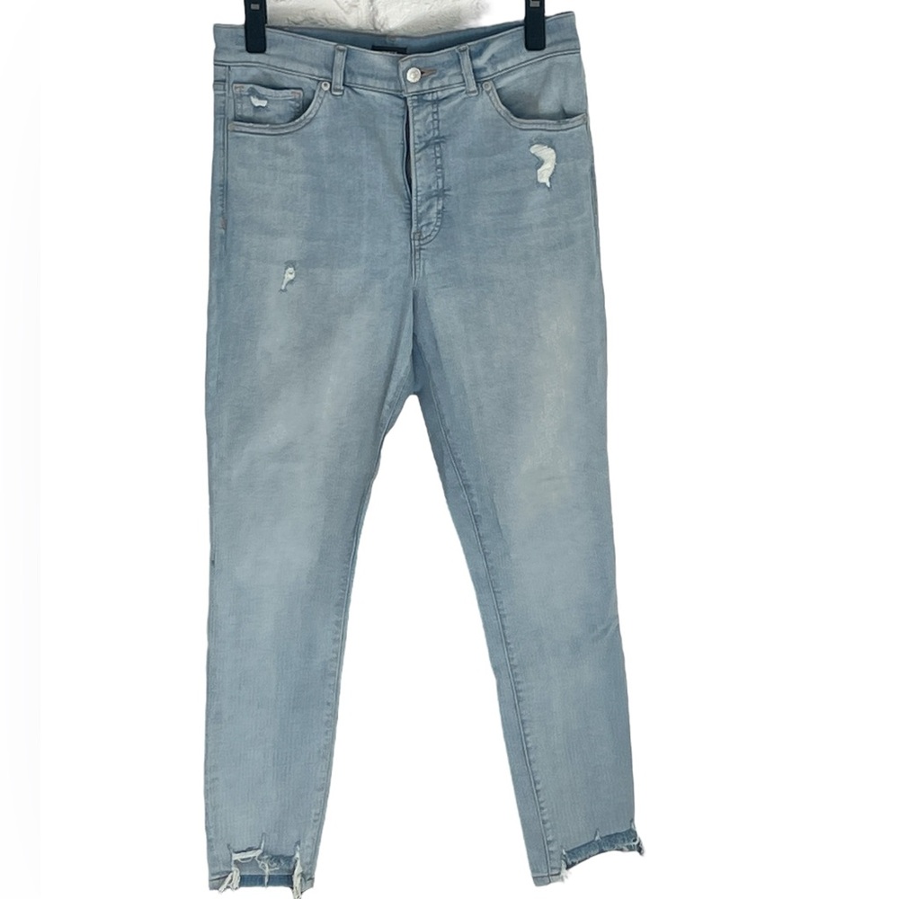 Express Women’s Mid-Rise Skinny Distressed Raw Hem Denim Jeans Size 12